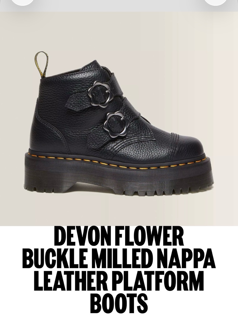 Dr. Marten Devon Flower Double Floral Buckle Black Boots